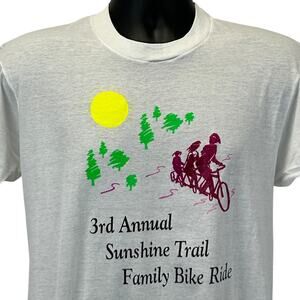 Vintage 90s Sunshine Trail Bike Ride T Shirt 1990 Houston Texas White M Medium